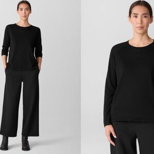 Eileen Fisher Wool 3/4 Sleeve Black Sweater Size XS S Crewneck Minimalist Basic